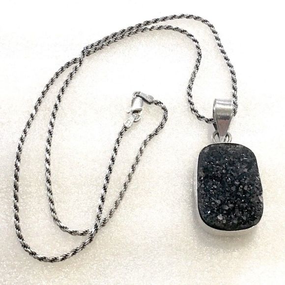 Substantial Druzy Sterling Silver Rope Necklace - Picture 1 of 7